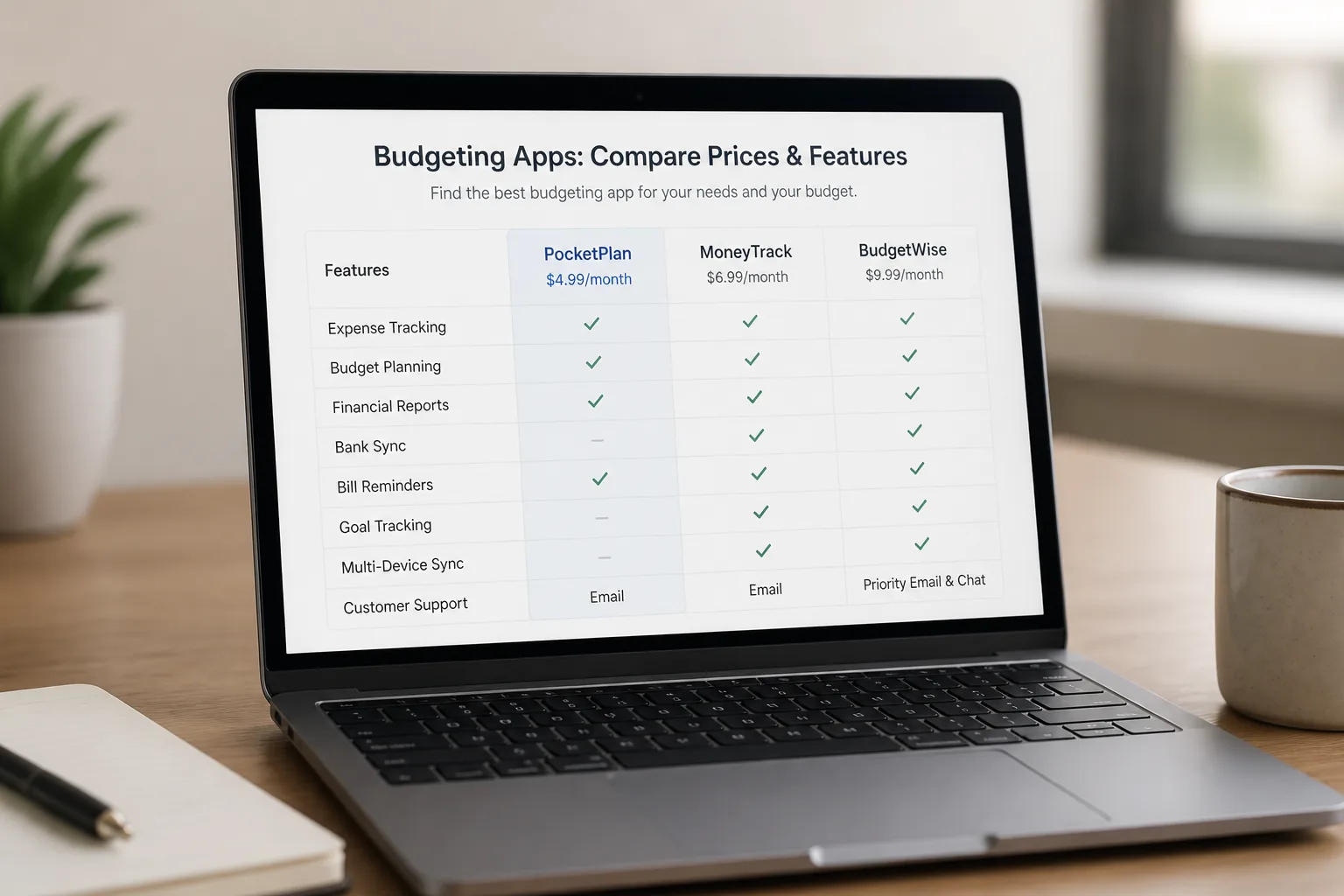 budgeting app prices and features table