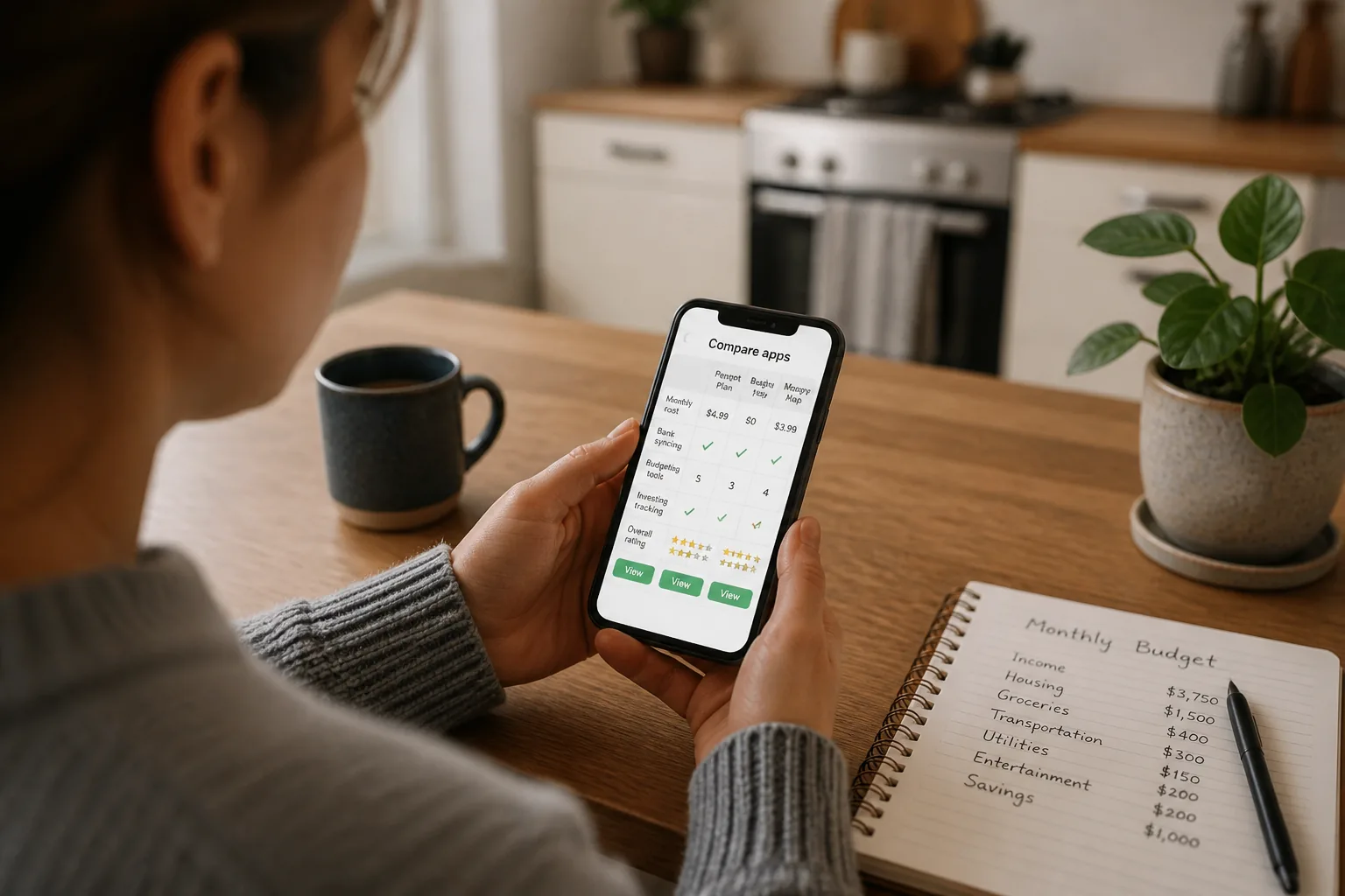 budgeting apps being compared on a smartphone
