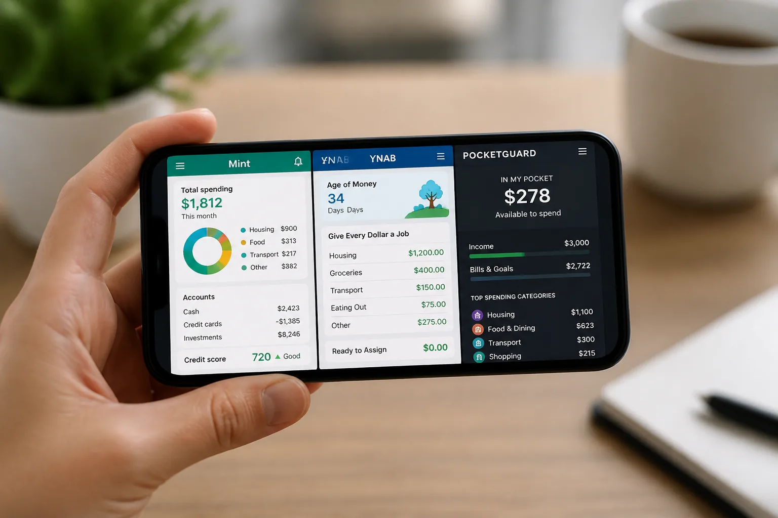 budgeting apps comparison on phone screens