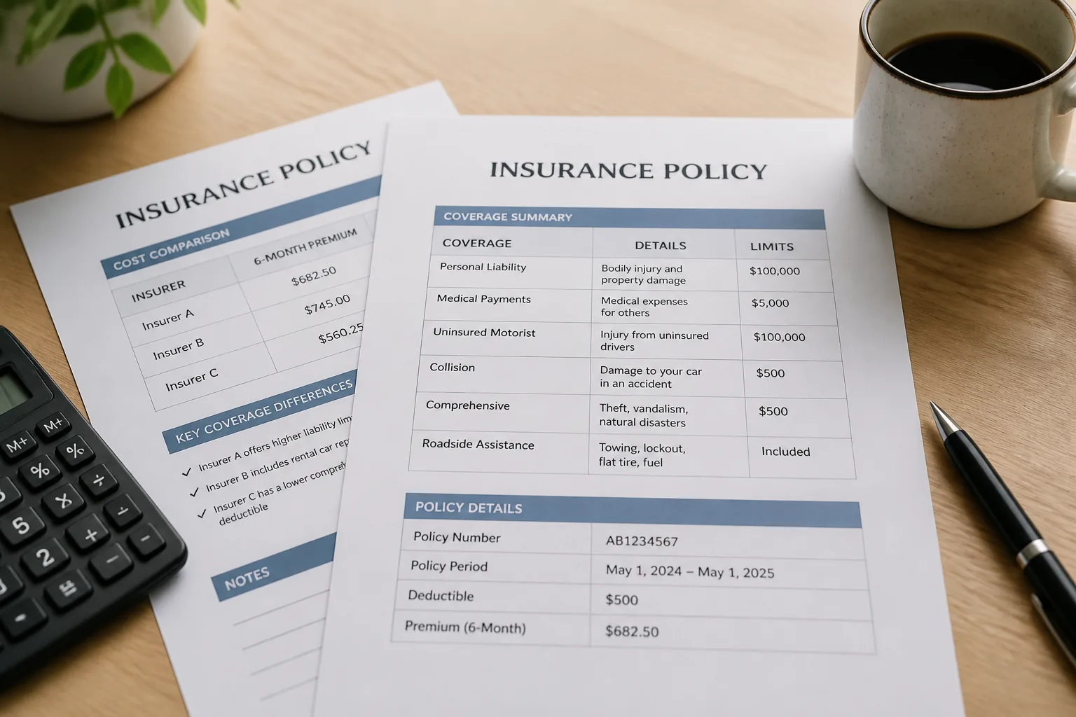 comparing policy costs and coverage details