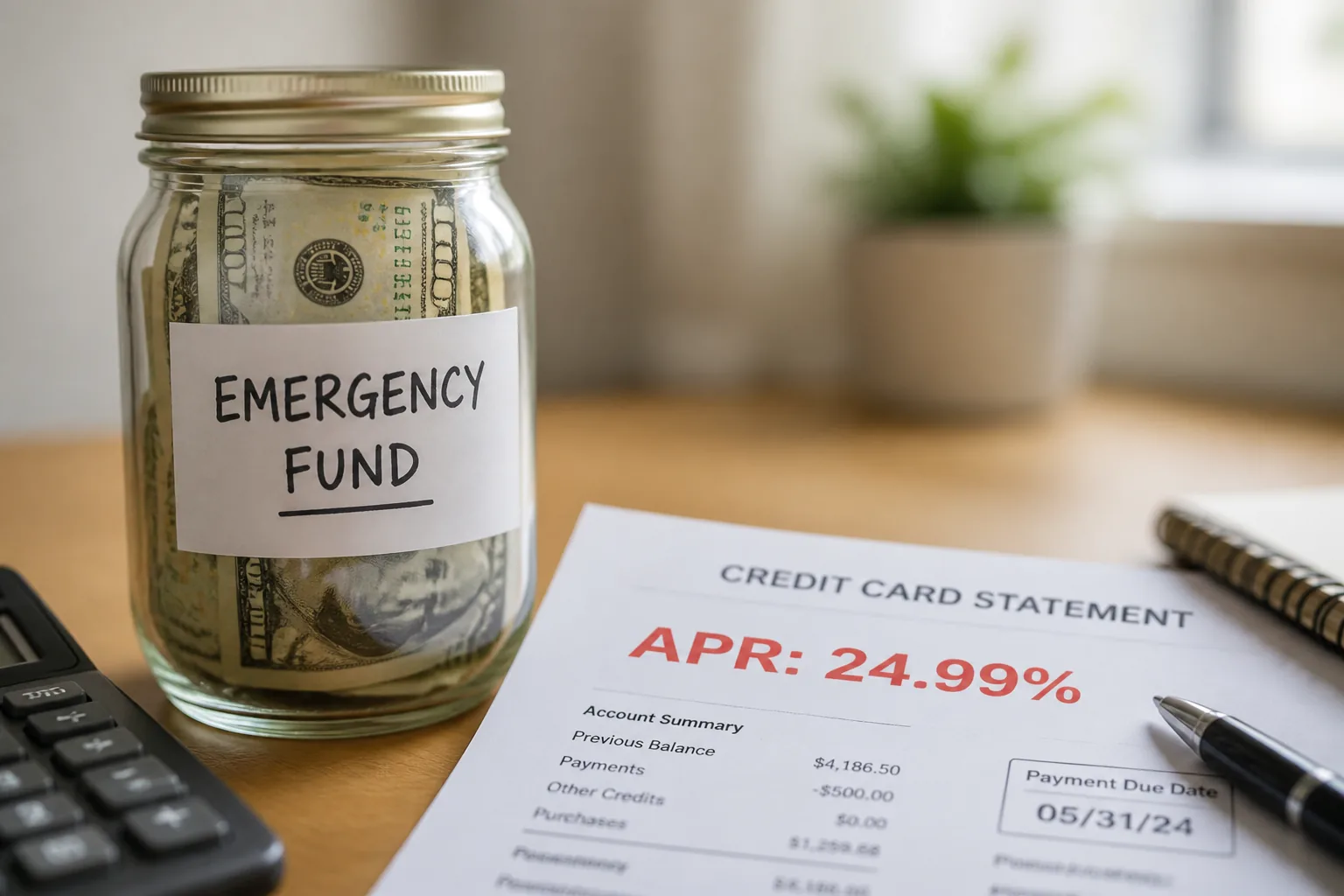 emergency savings and debt payoff priority