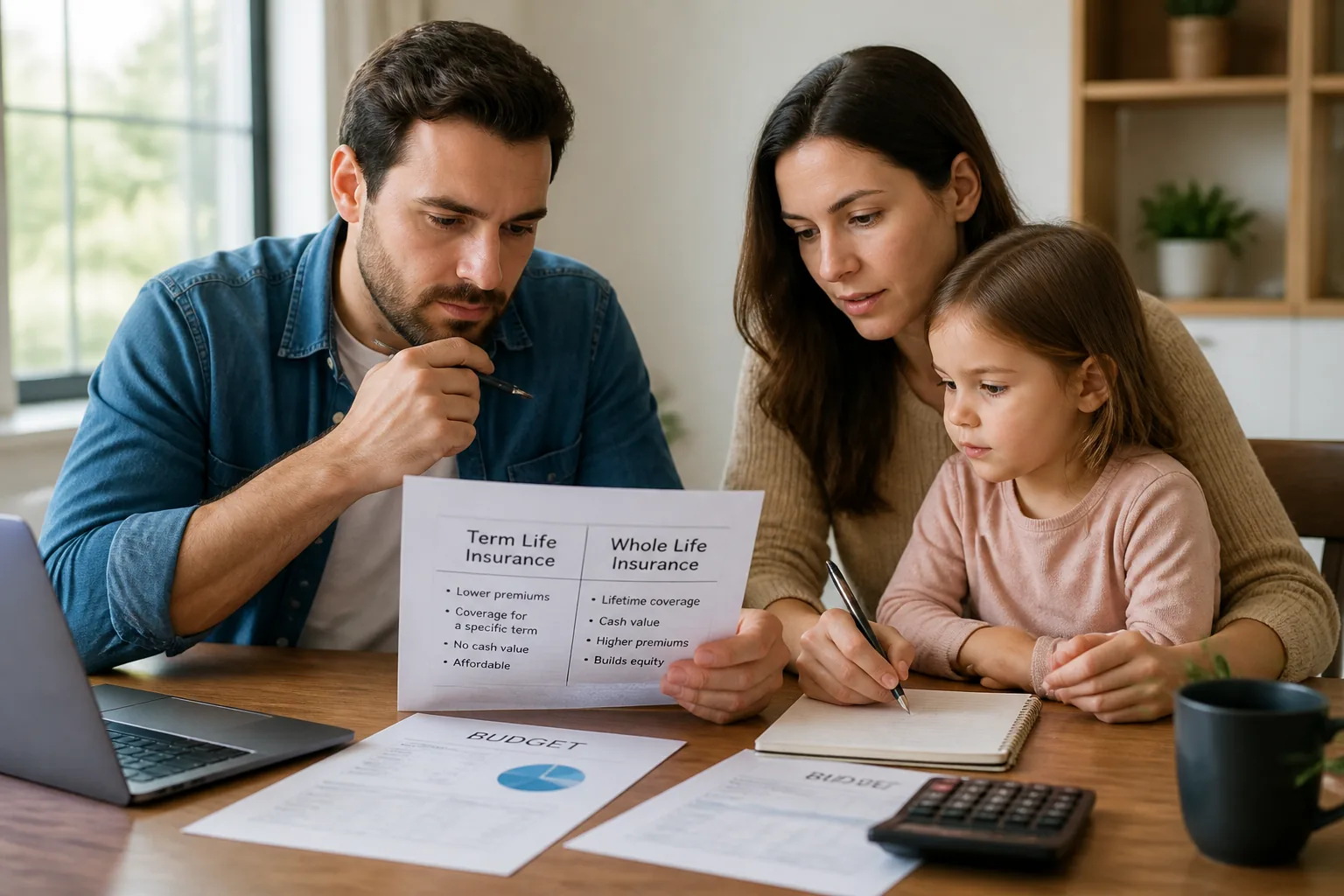 family comparing term and whole life insurance