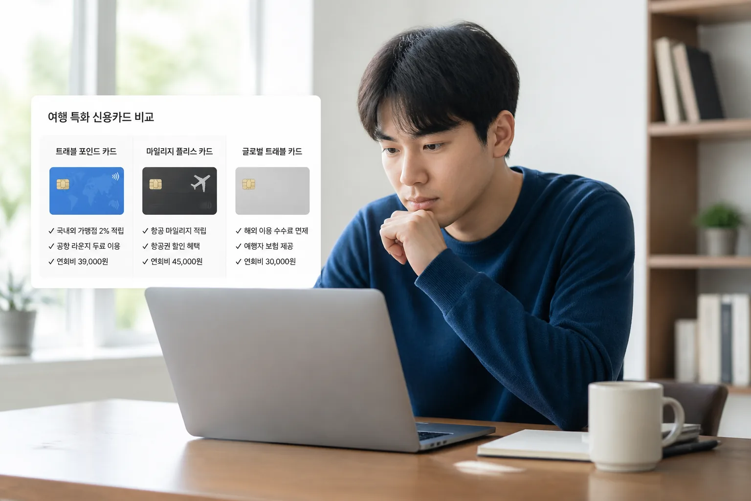 graduate reviewing travel rewards cards