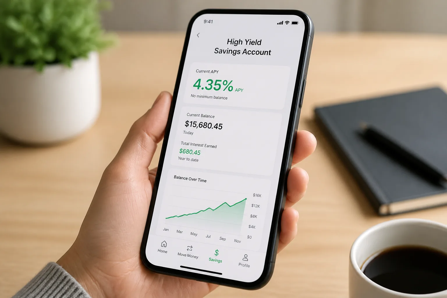 high yield savings account app screen
