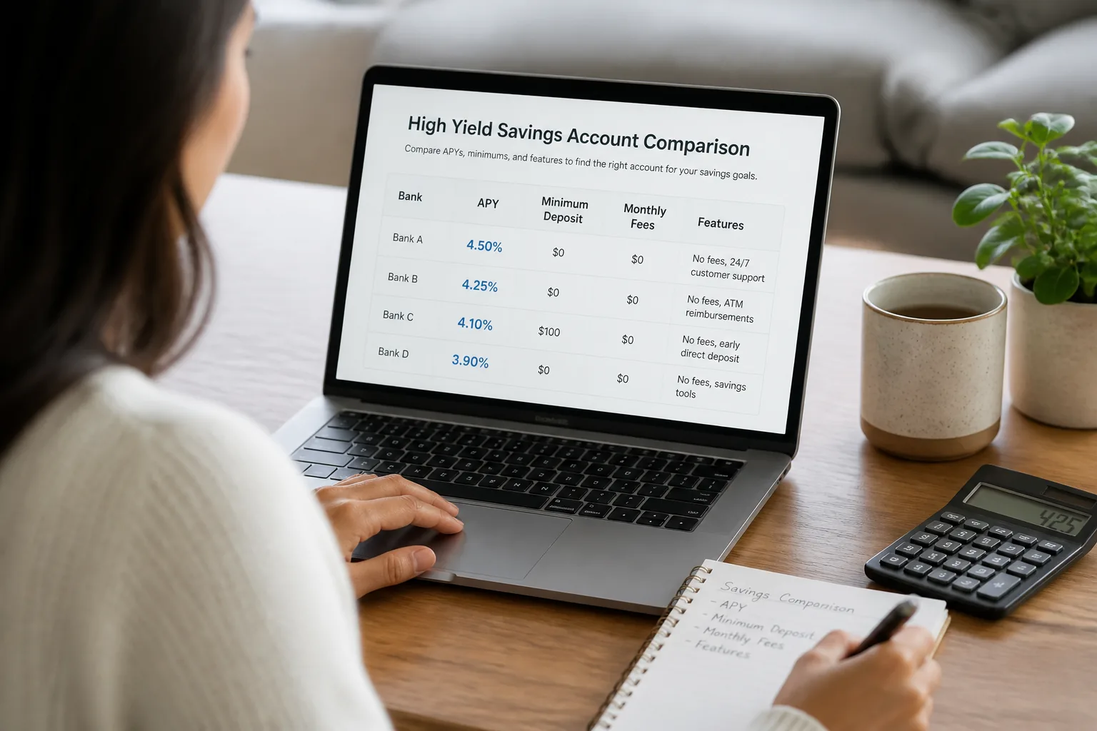 high yield savings account comparison on laptop