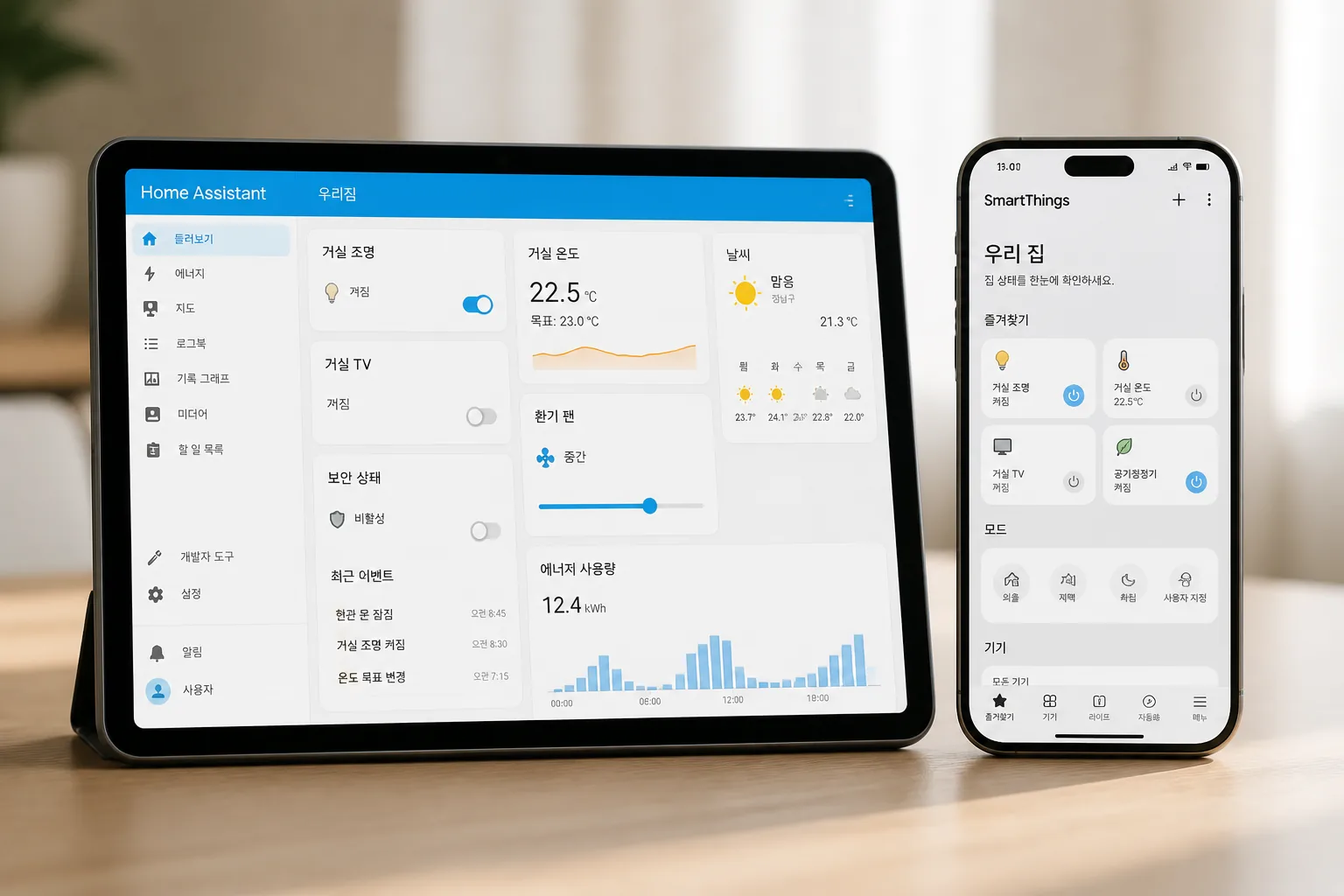 Home Assistant and SmartThings dashboard comparison