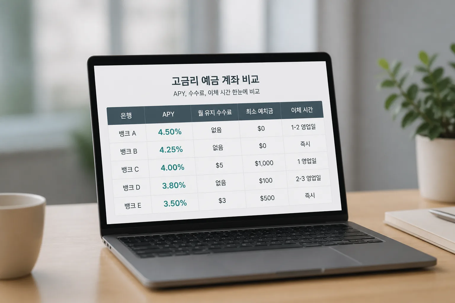 HYSA comparison table on laptop screen