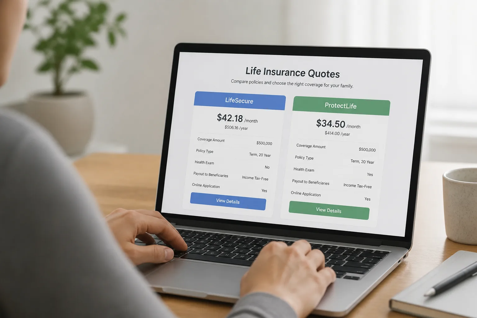 life insurance quotes compared on screen