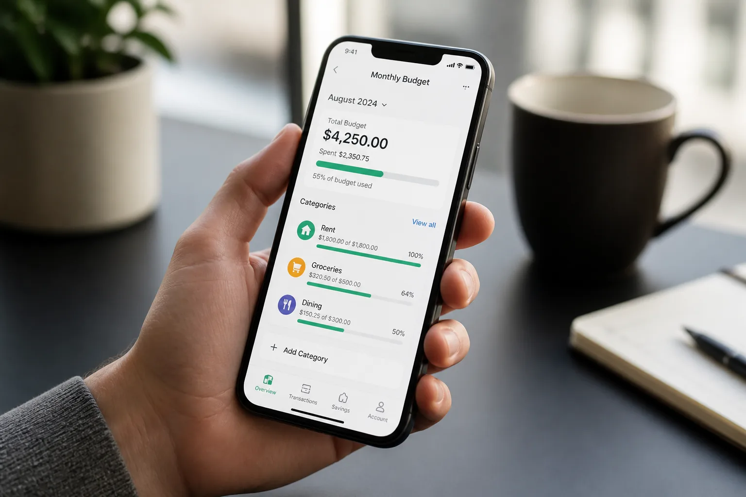 monthly budget categories inside a finance app