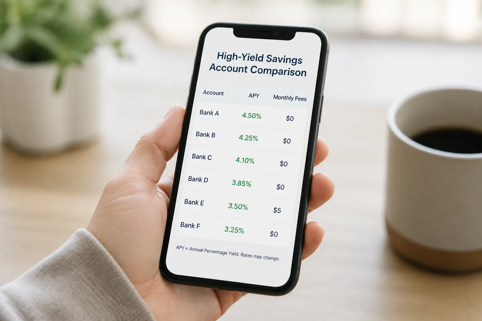 savings account rate comparison on smartphone