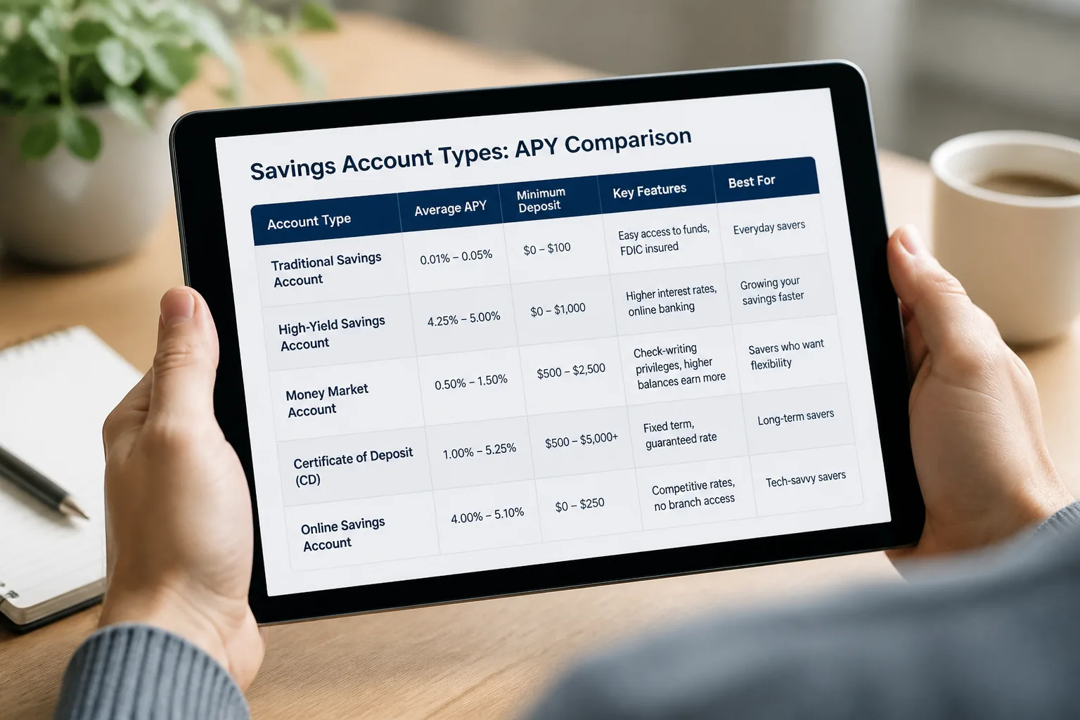savings account types and APY comparison