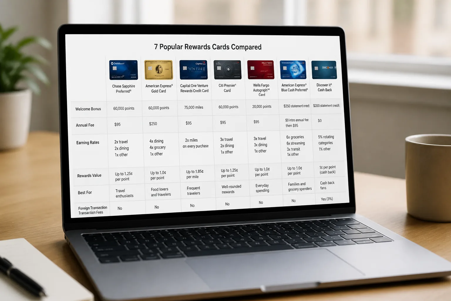 seven credit card rewards cards compared