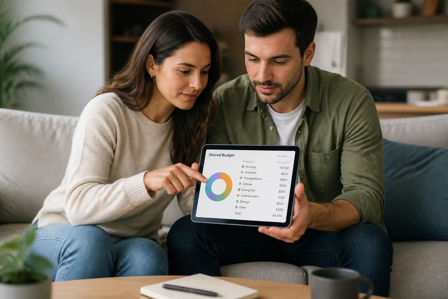 shared household budgeting on a tablet