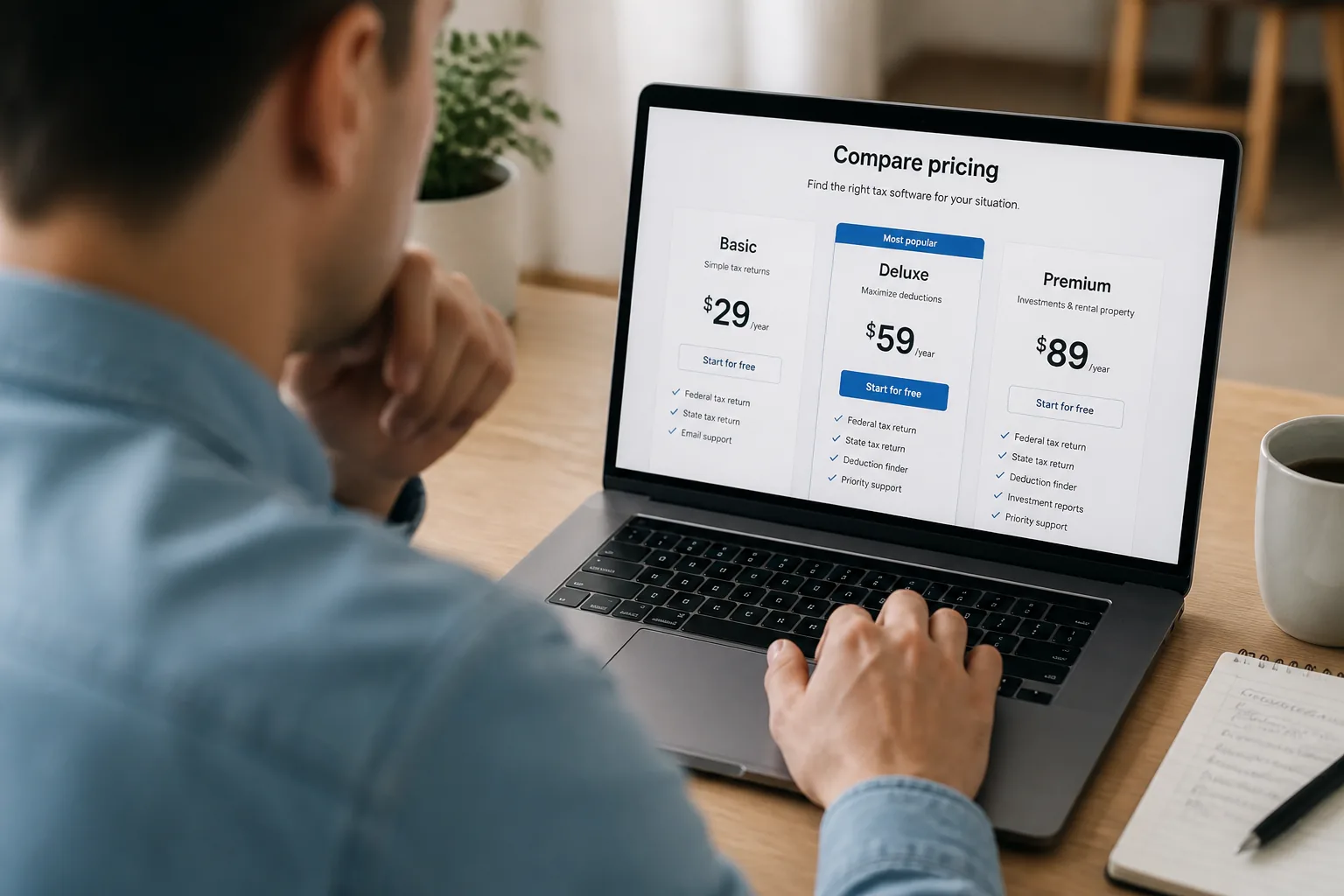 tax software pricing comparison screen