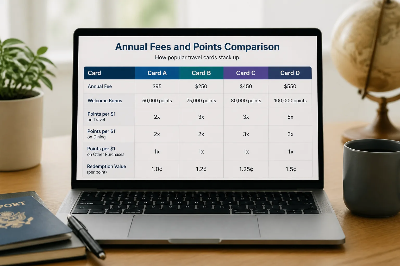 travel card annual fee and rewards chart