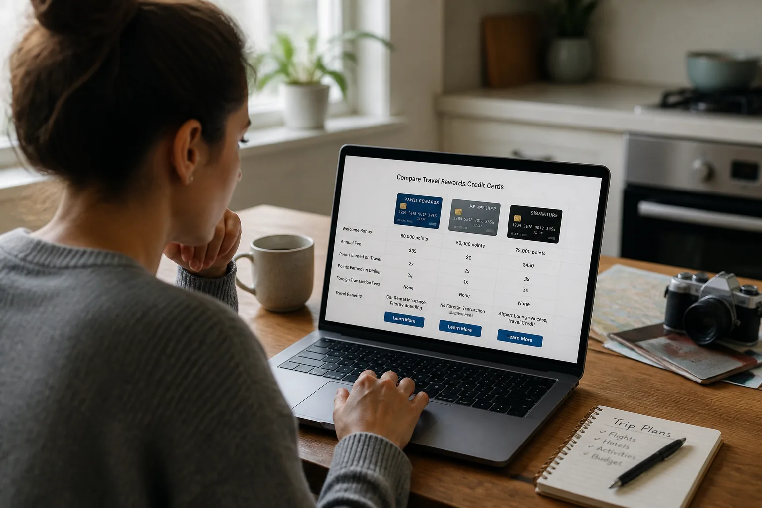 travel rewards credit card comparison on laptop