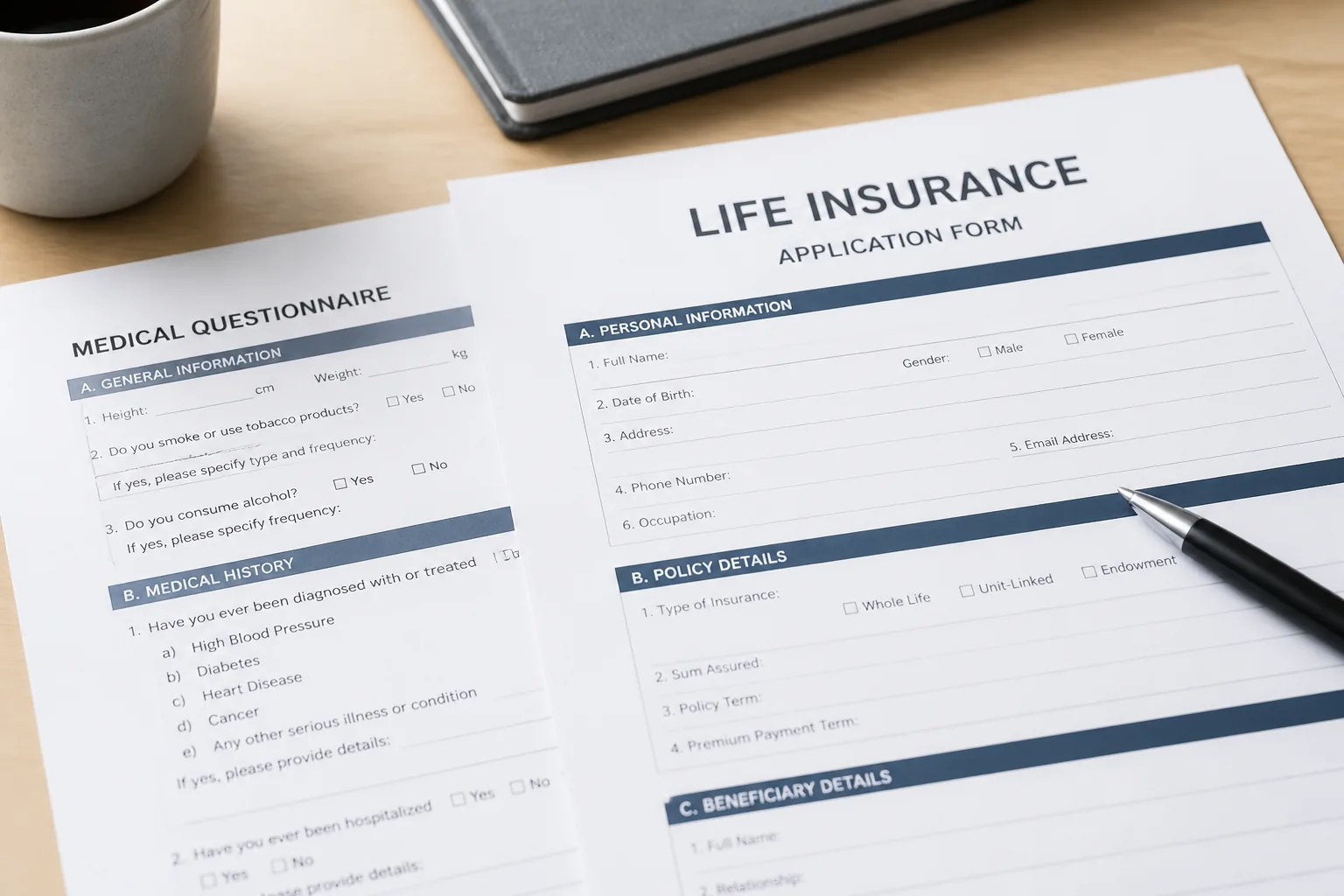 underwriting and rider details on life insurance forms
