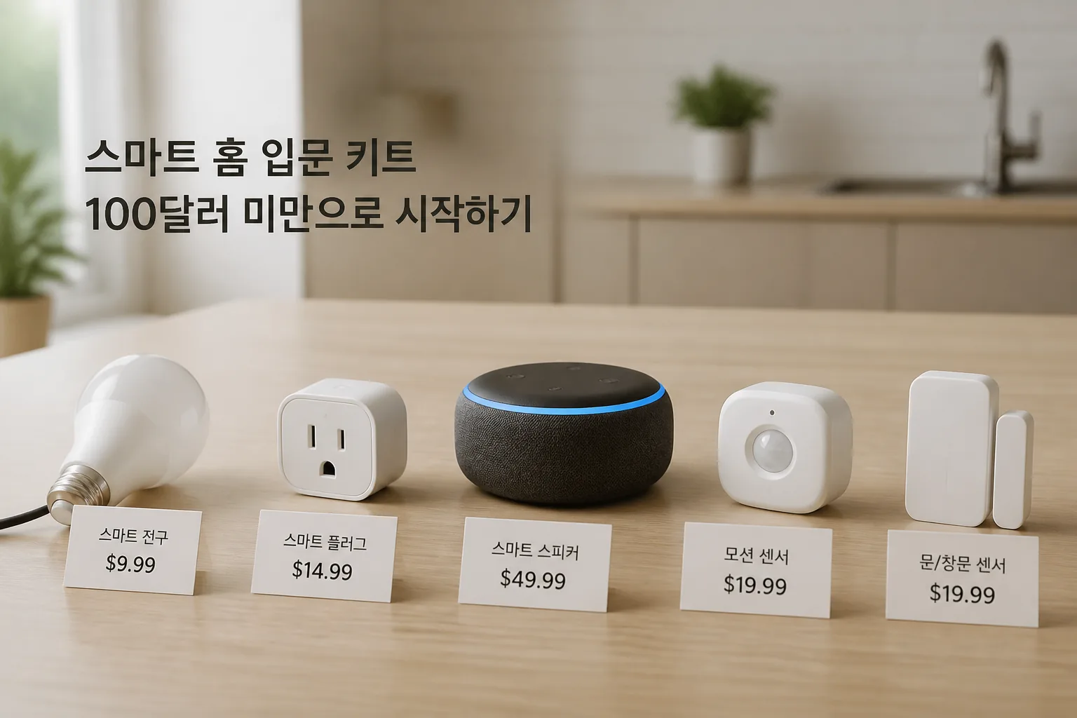 budget smart home devices under 100 arranged for comparison
