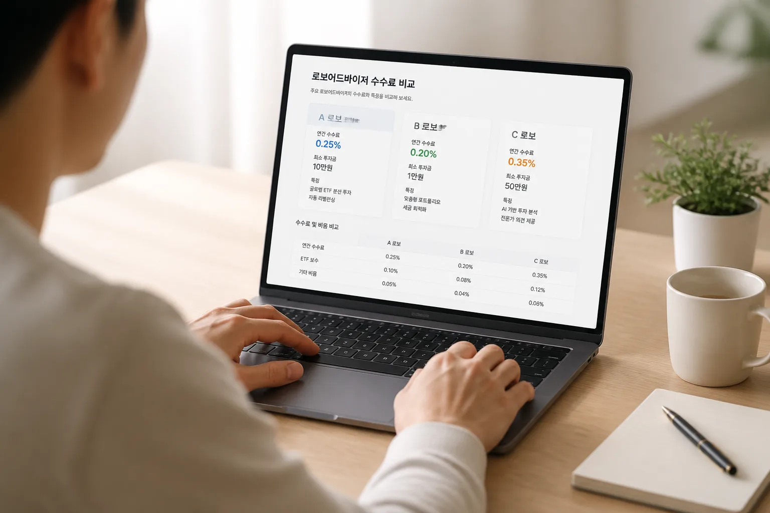 robo advisor fee comparison on laptop screen