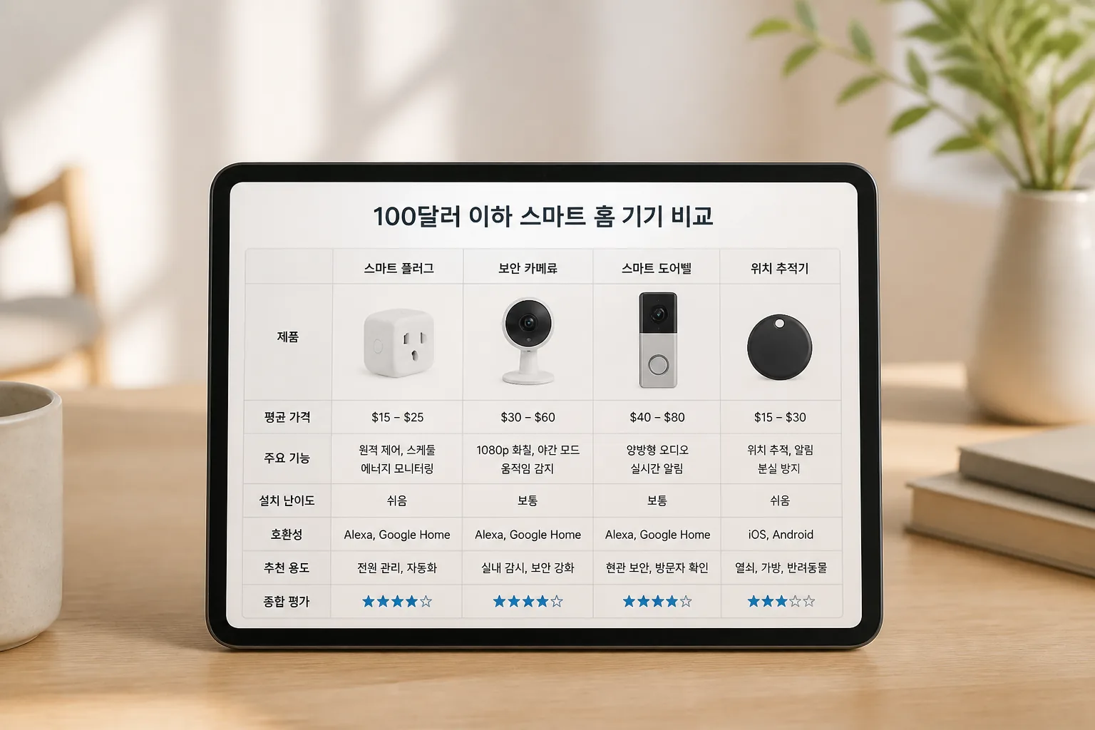 smart home device comparison table under 100