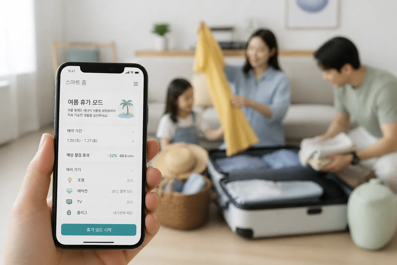 smart home vacation energy planning on smartphone